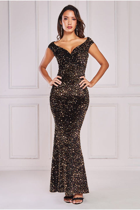 Long Sequin Black Formal Dress with Long Sleeves
